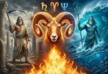 Conjuncția Saturn-Neptun în Berbec (2026): startul unei noi paradigme colective Ilustrație astrologică a conjuncției Saturn Neptun în Berbec, cu simbolurile planetare și temele transformării colective