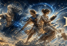 Uranus în Gemeni (2025–2033): semnificații, previziuni și impact personal și global O reprezentare modernă a lui Ouranus, zeul Cerului și a Gemenilor - Fratele și Sora, intr-o repreznetare dinamica menită sa simbolizeze interactiunea astrologica a lui Uranus cu zodia Gemeni